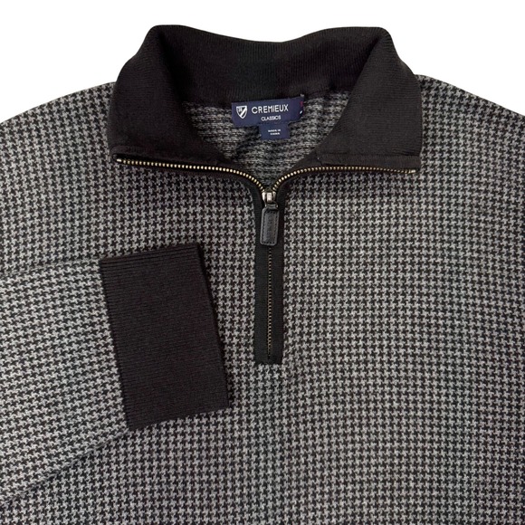 Cremieux Classics Mens XL Quarter Zip Pullover Sweater Houndstooth Silk Blend - Picture 1 of 6